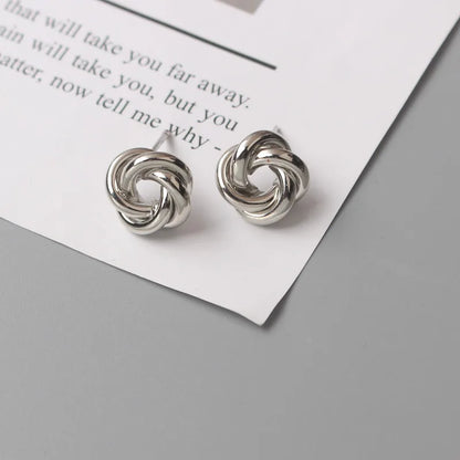 Tiny Gold Twist Round Stud Earrings Small Unusual Design - Smarsty