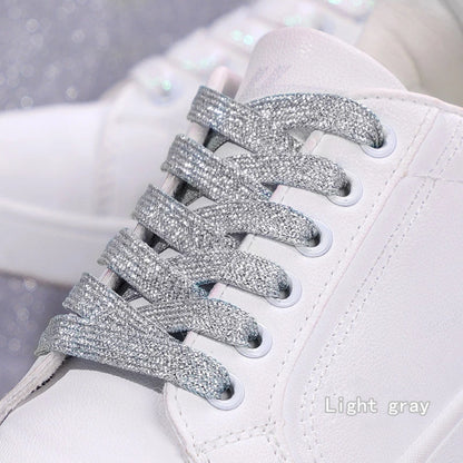 1Pair Fashion Glitter Shoelaces Colorful Flat Shoe laces for Athletic Running Sneakers Shoes Boot 1CM Width Shoelace Strings