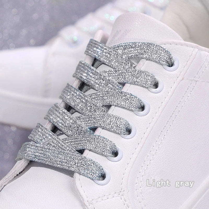 1Pair Fashion Glitter Shoelaces Colorful Flat Shoe laces for Athletic Running Sneakers Shoes Boot 1CM Width Shoelace Strings