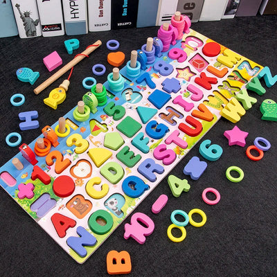 3D Preschool Children Educational Toys Wooden Montessori Arithmetic Magnetic Fishing Digital Shape Matching Building Block Toys - Smarsty
