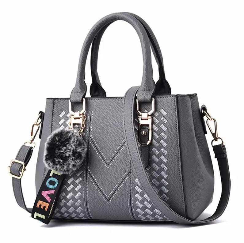 Embroidered Leather Messenger Bag for Women With Fur Accent - Smarsty