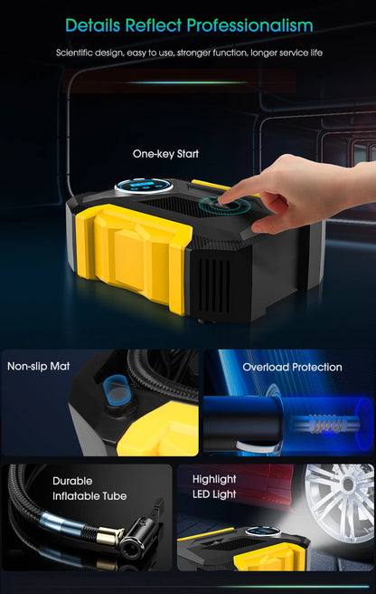 Portable Car Tire Inflator with LED Light and Digital Gauge - Smarsty