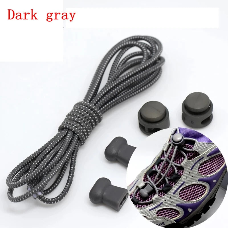1 Pair 22 Colors Elastic Shoelaces Round Locking No Tie Shoe Laces Kids Adult Quick Lazy Laces Rubber Sneakers Shoelace T1 - Smarsty