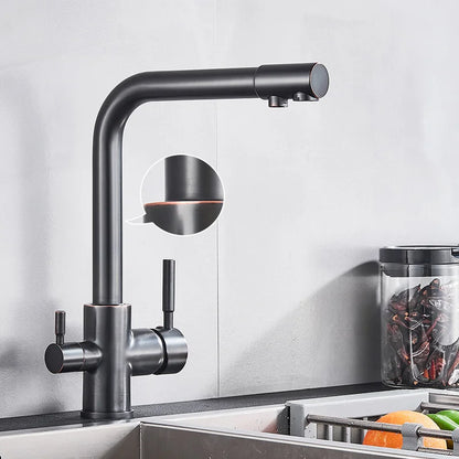 Black Grey Water Filter Kitchen Faucet with 360 Degree Rotation - Smarsty
