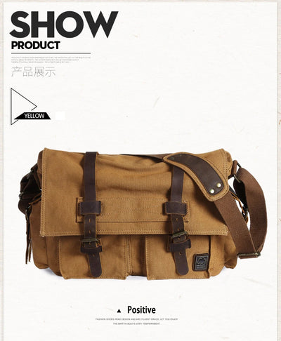 Vintage Leather Canvas Messenger Bag Unisex Crossbody - Smarsty