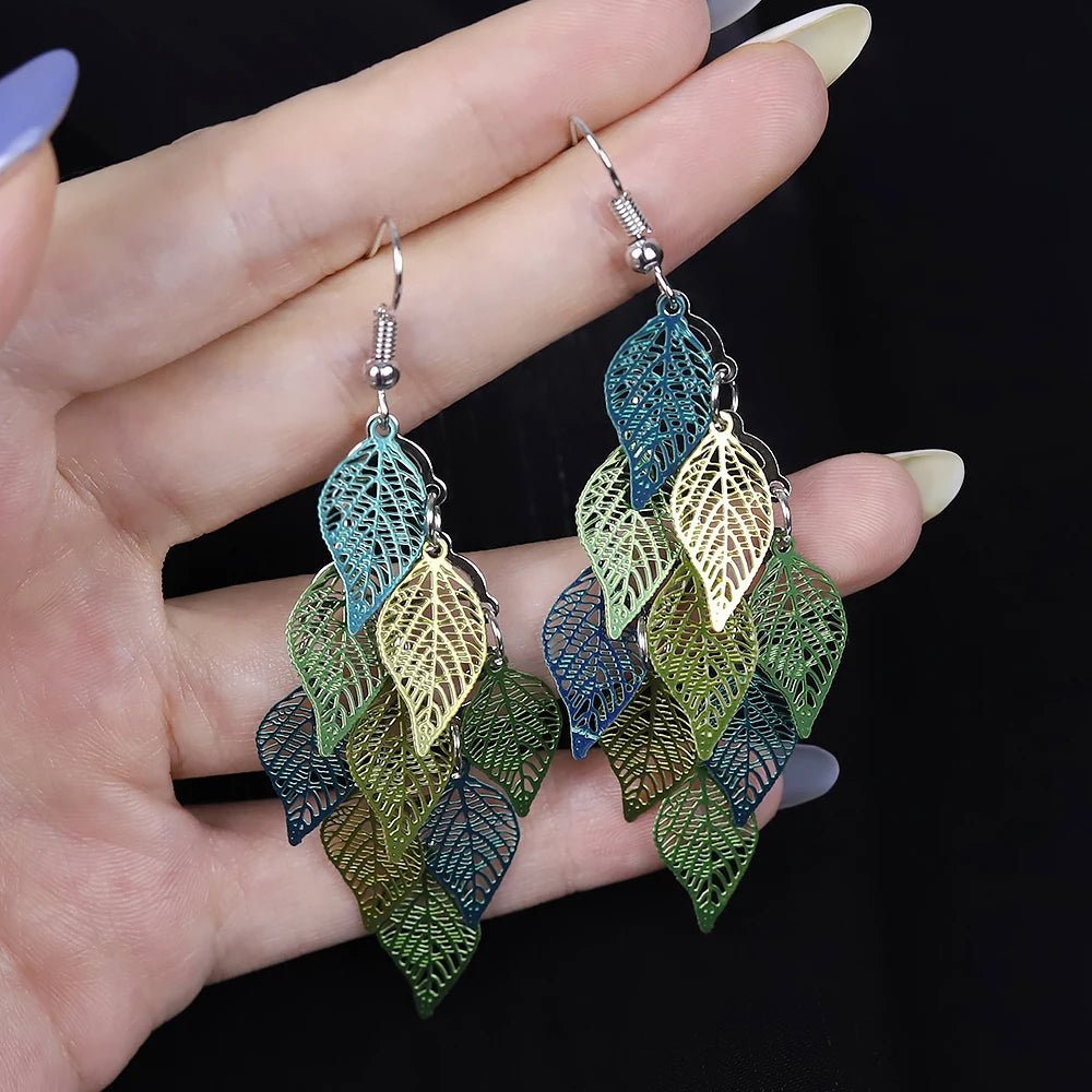 Bohemian Style Nine Leaf Drop Earrings for Women Gifts - Smarsty