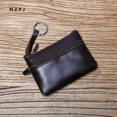 Genuine Leather Mini Coin Purse for MenTop Layer Cowhide Wallet Women Zipper Vintage Card Bag Short Lady Wallet Key Case NZPJ - Smarsty