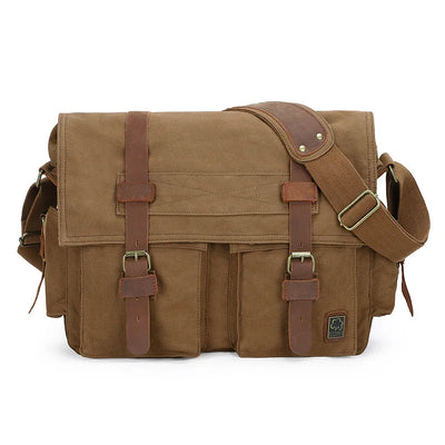 Vintage Leather Canvas Messenger Bag Unisex Crossbody - Smarsty