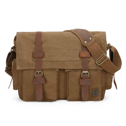 Vintage Leather Canvas Messenger Bag Unisex Crossbody - Smarsty