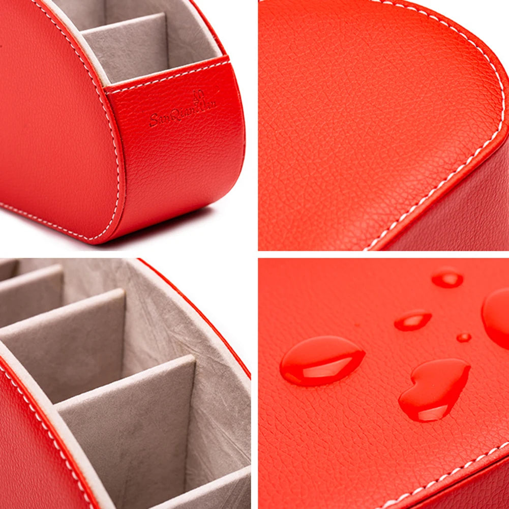 5 Grid Pu Leather Organizer Remote Control Phone And Tv Holder Desk Storage Box Cosmetics Brush by Smarsty