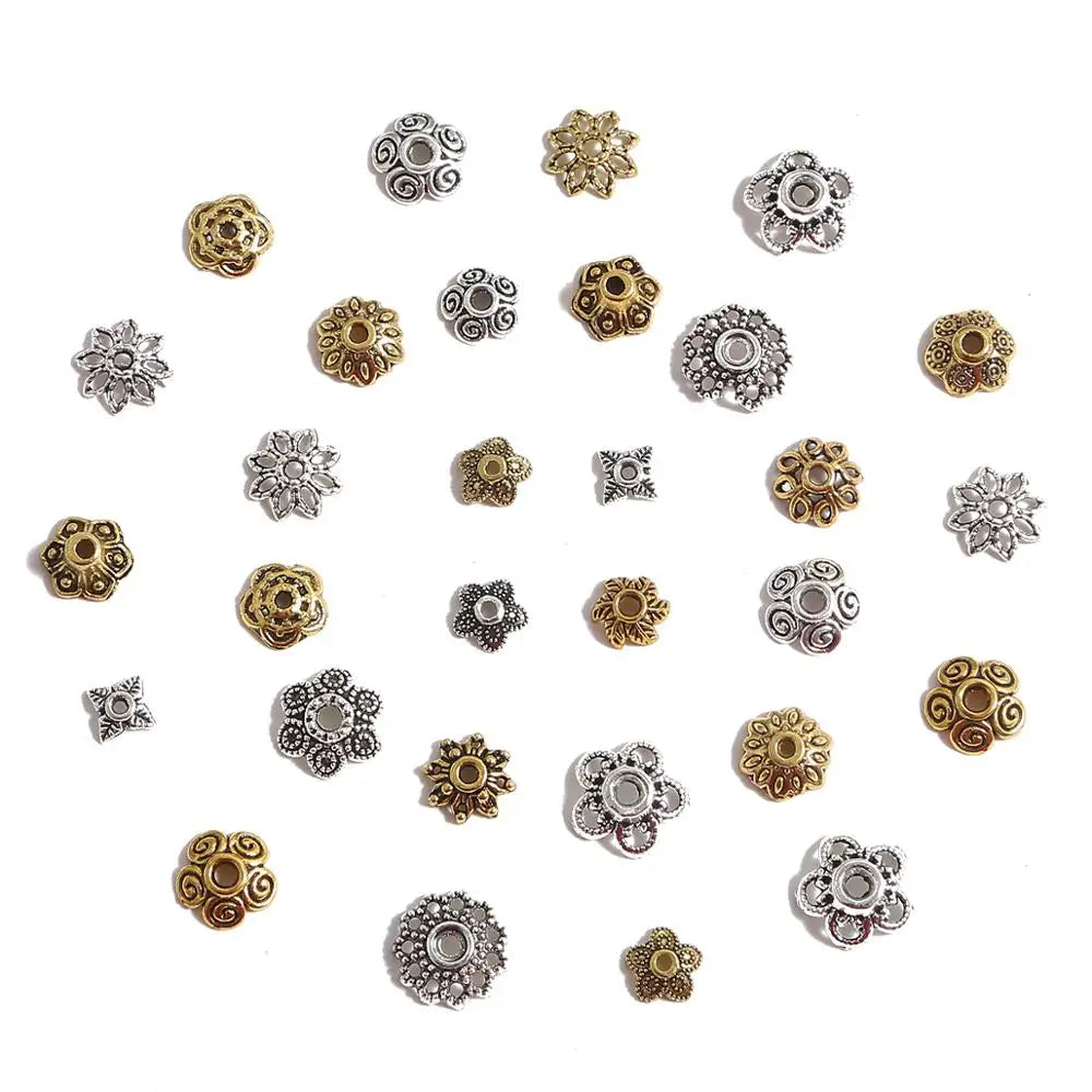 50pcs Tibetan Silver Leaf Flower Bead Caps for Jewelry Making - Smarsty