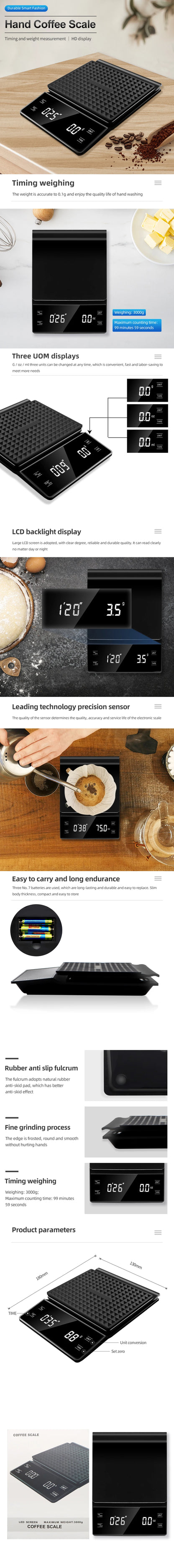 Digital Coffee Scale with Timer and LCD Display - Smarsty
