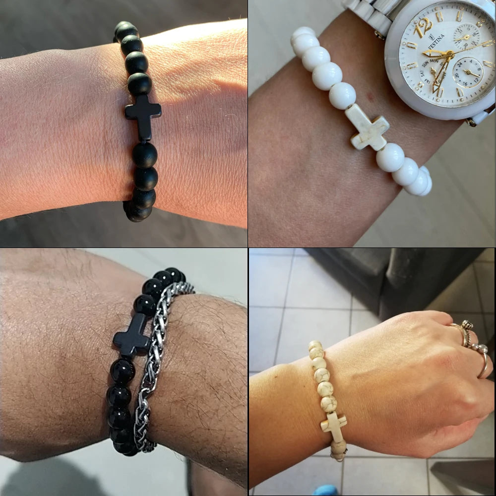 Fashion Jesus Cross Natural Stone Bracelets for Yoga - Smarsty