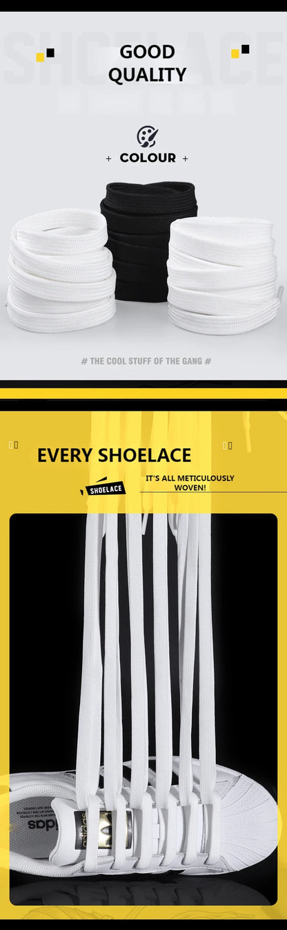 1Pair Classic shoelaces Flat black White Shoe Lace Double Fabric Non-slip Polyester Laces Casual Sport Shoestrings 100/120/140CM - Smarsty