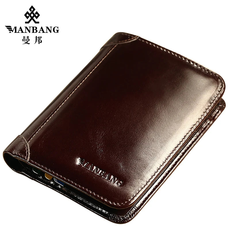 ManBang Classic Style Wallet Genuine Leather Men Wallets Short Male Purse Card Holder Wallet Men Fashion High Quality - Smarsty