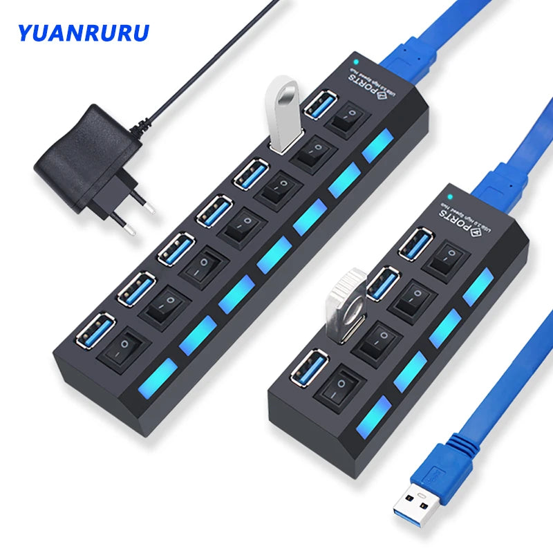 USB Hub 3.0 With Power Switch 7 Port Expansion Pro