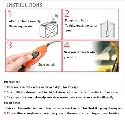 Portable Camping Shower Hiking Travel 12V Car Cigarette Lighter Outdoor Bath Shower of Plant Watering Car Cleaning Pet Bath Pump by Smarsty