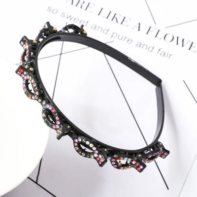 Double Layer Braided Headband With Pearl Accent Comfortable - Smarsty