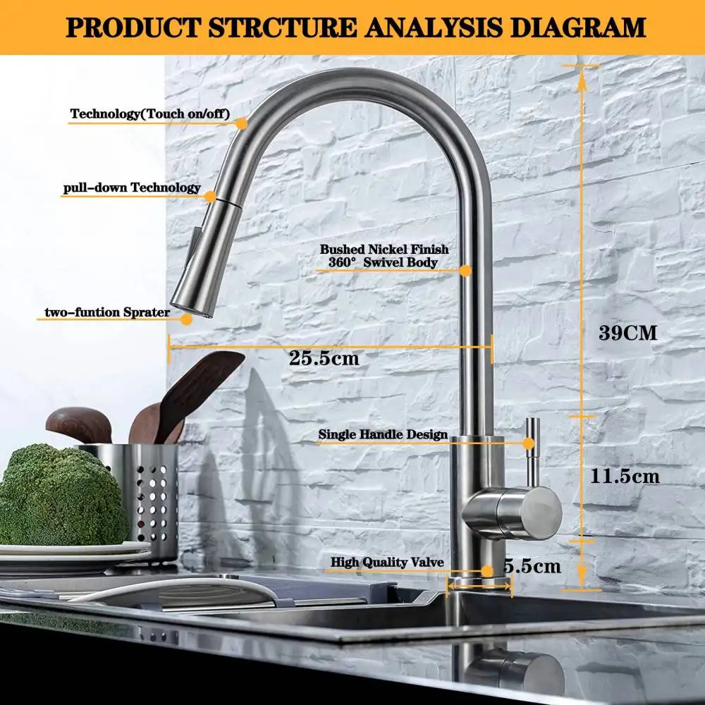 DQOK Smart Touch Control Kitchen Faucet with Pull Out Spray - Smarsty