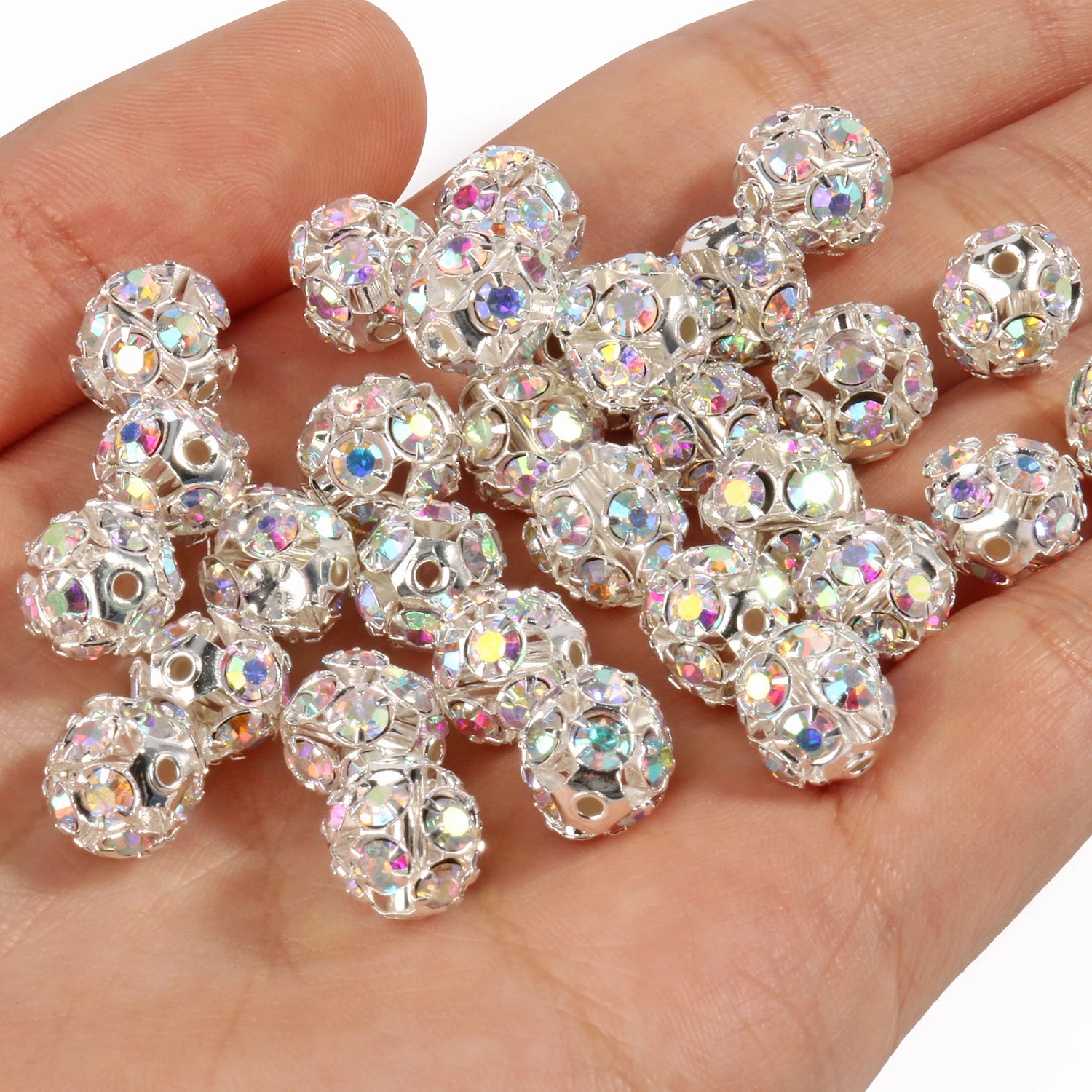 50pcs AB Color Metal Crystal Rhinestone Beads for Jewelry Making - Smarsty