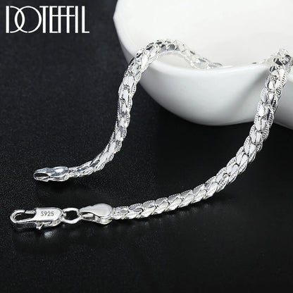 Sterling Silver Side Chain Necklace and Bracelet Set - Smarsty