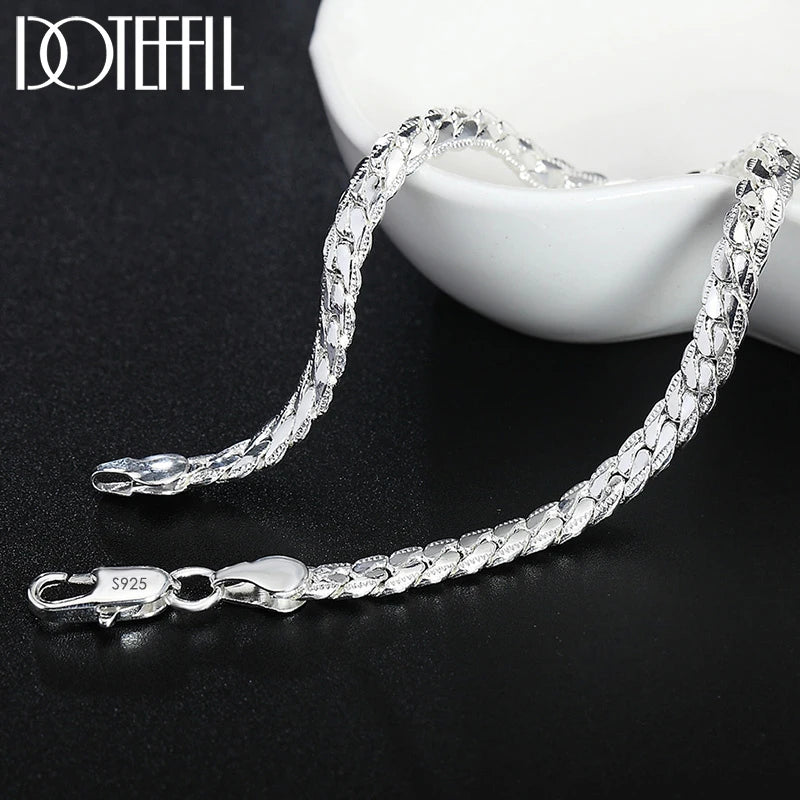 Sterling Silver Side Chain Necklace and Bracelet Set - Smarsty