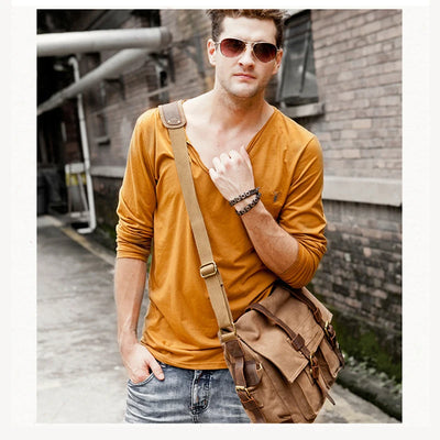 Vintage Leather Canvas Messenger Bag Unisex Crossbody - Smarsty