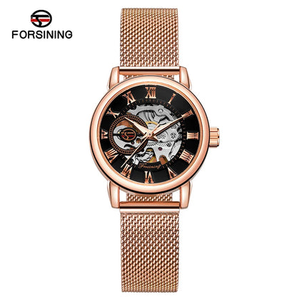 Fashionable Women's Mechanical Automatic Watch with Mesh Strap - Smarsty