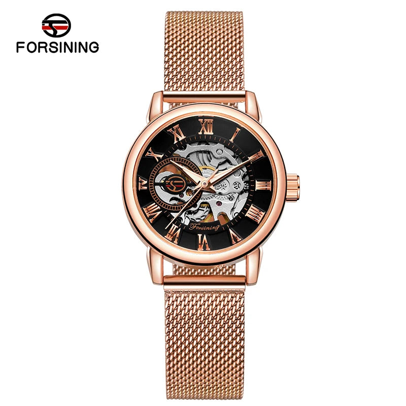 Fashionable Women's Mechanical Automatic Watch with Mesh Strap - Smarsty