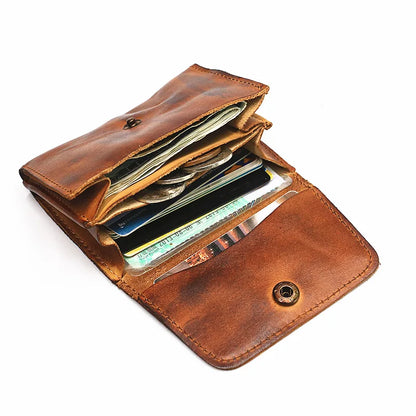 Genuine Leather Wallet for Men Women Brand Vintage Handmade Short Small Men's Wallets Card Holder Original Leather Coin Purse - Smarsty