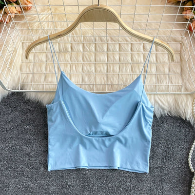 Women Crop Tops Sexy Solid Color Camisole Ice Silk Tube Top Seamless Sports Tank Top Wireless Underwear Padded Bra Bralette Vest - Smarsty