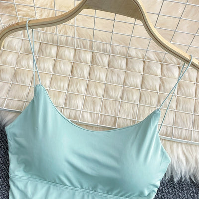 Women Crop Tops Sexy Solid Color Camisole Ice Silk Tube Top Seamless Sports Tank Top Wireless Underwear Padded Bra Bralette Vest - Smarsty