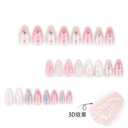 24Pcs Pink Almond False Nails with French Design - Smarsty