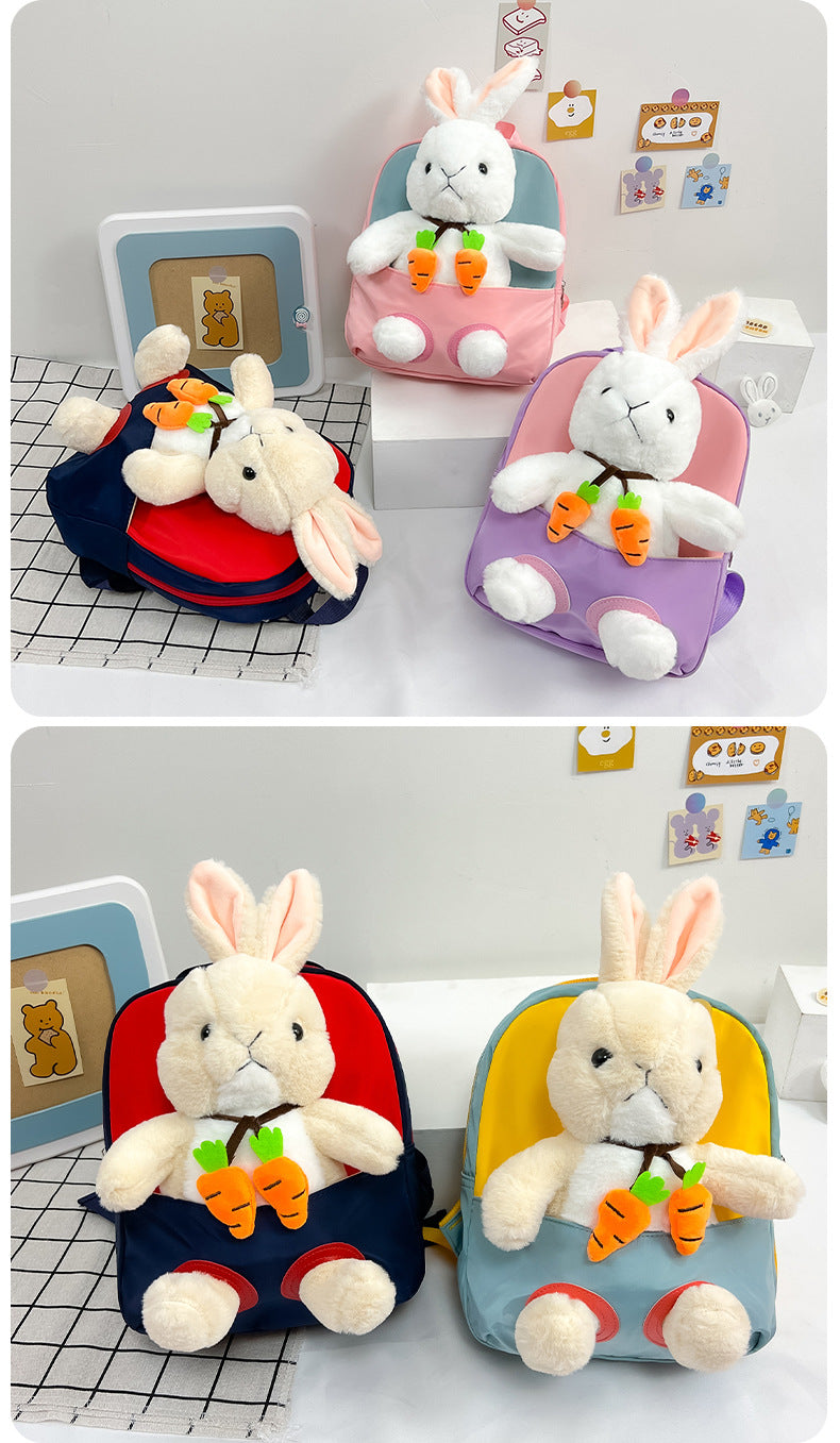 Plush 3D Rabbit Backpack For Kids Cute Bow Tie Design - Smarsty