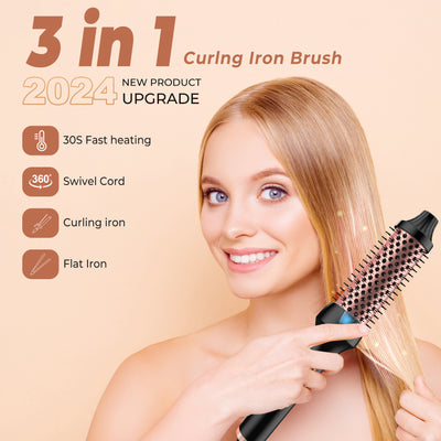 Heated Styling Brush 3-in-1 Ionic Curling Tool - Smarsty