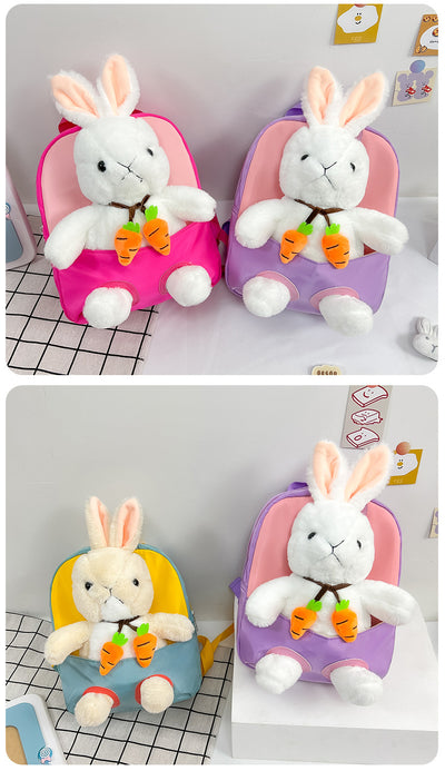 Plush 3D Rabbit Backpack For Kids Cute Bow Tie Design - Smarsty