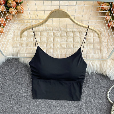 Women Crop Tops Sexy Solid Color Camisole Ice Silk Tube Top Seamless Sports Tank Top Wireless Underwear Padded Bra Bralette Vest - Smarsty