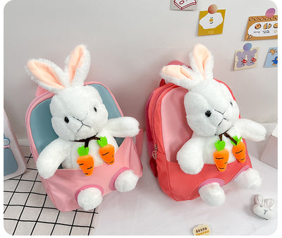 Plush 3D Rabbit Backpack For Kids Cute Bow Tie Design - Smarsty