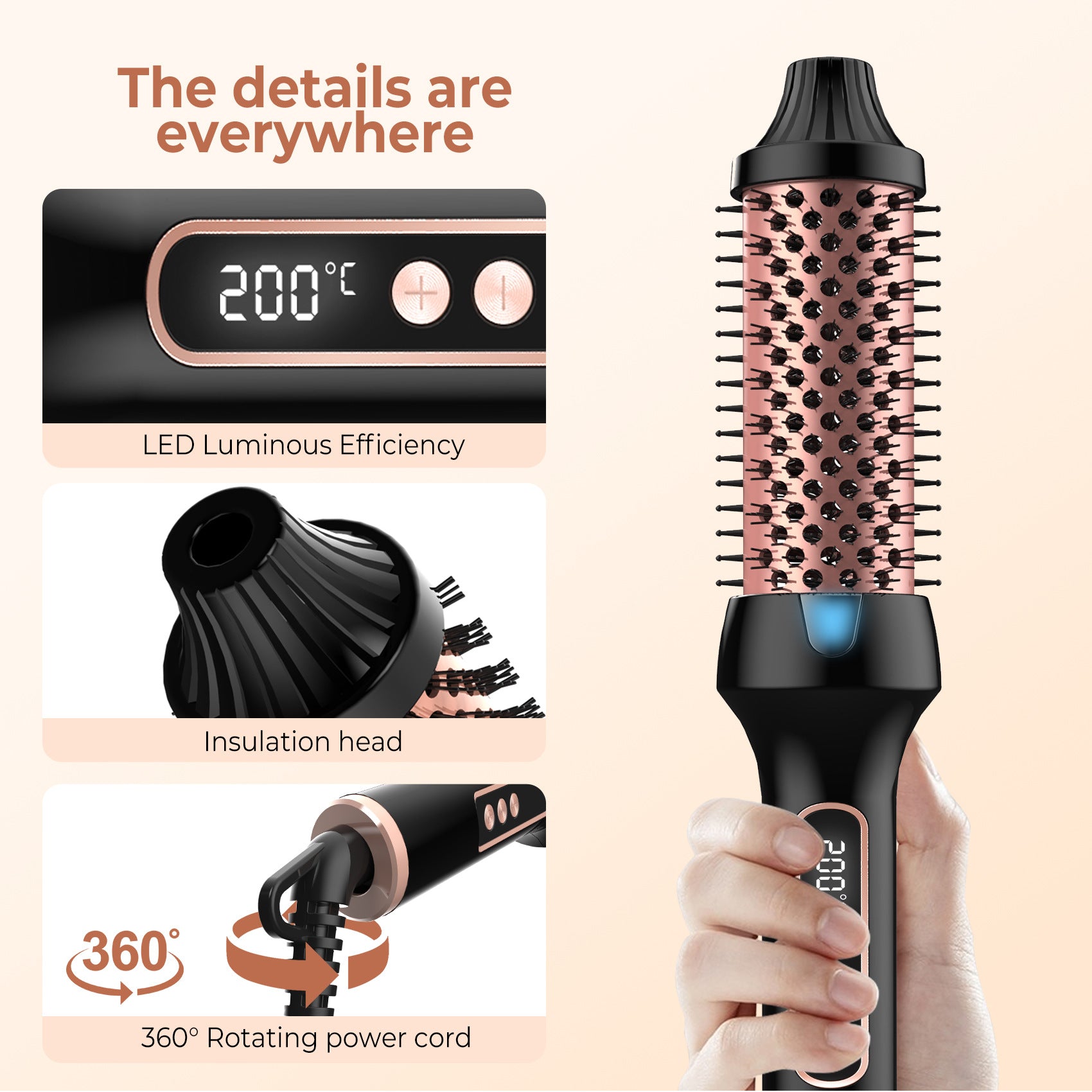 Heated Styling Brush 3-in-1 Ionic Curling Tool - Smarsty