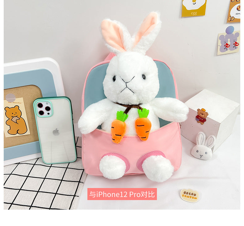 Plush 3D Rabbit Backpack For Kids Cute Bow Tie Design - Smarsty