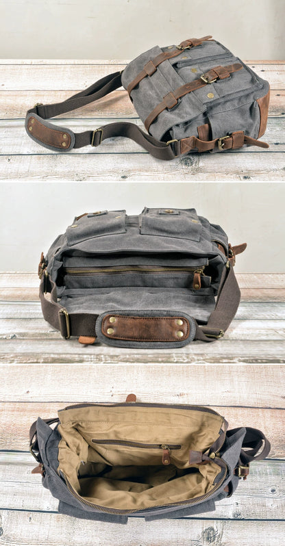 Muchuan Canvas Leather Messenger Bag For Men Laptop Case - Smarsty