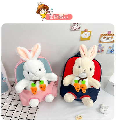 Plush 3D Rabbit Backpack For Kids Cute Bow Tie Design - Smarsty