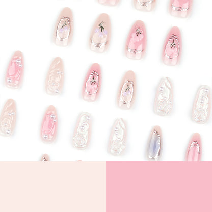 24Pcs Pink Almond False Nails with French Design - Smarsty