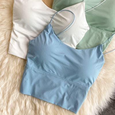 Women Crop Tops Sexy Solid Color Camisole Ice Silk Tube Top Seamless Sports Tank Top Wireless Underwear Padded Bra Bralette Vest - Smarsty