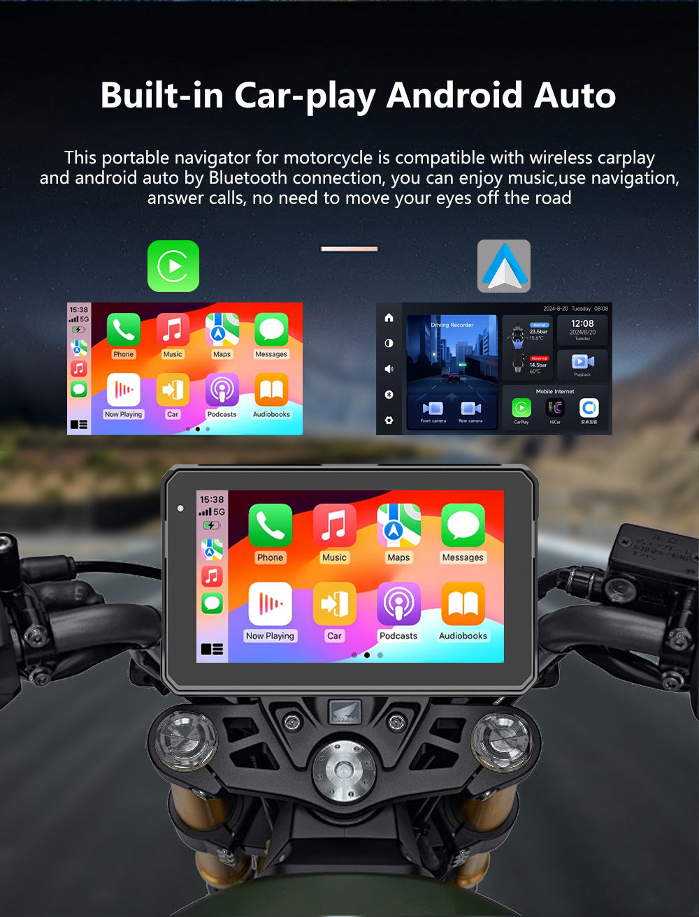 5 7 Inch Wireless CarPlay Android Auto Motorcycle Display - Smarsty