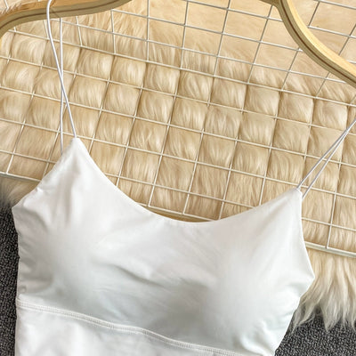 Women Crop Tops Sexy Solid Color Camisole Ice Silk Tube Top Seamless Sports Tank Top Wireless Underwear Padded Bra Bralette Vest - Smarsty