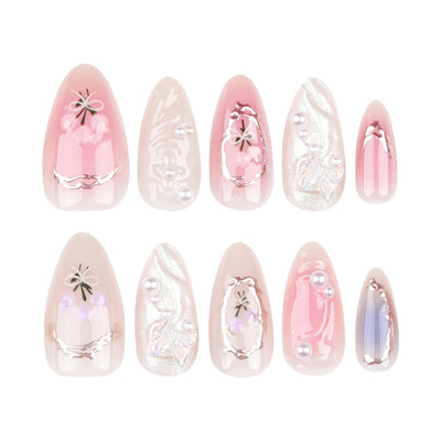 24Pcs Pink Almond False Nails with French Design - Smarsty