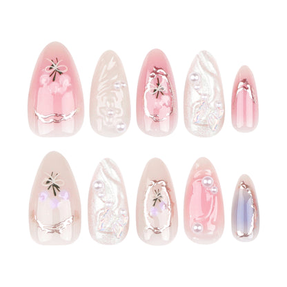 24Pcs Pink Almond False Nails with French Design - Smarsty