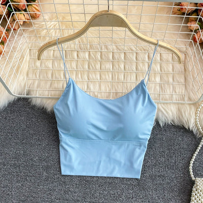 Women Crop Tops Sexy Solid Color Camisole Ice Silk Tube Top Seamless Sports Tank Top Wireless Underwear Padded Bra Bralette Vest - Smarsty