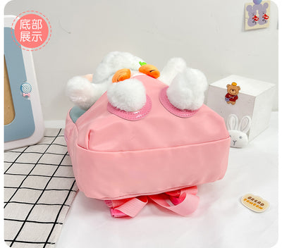 Plush 3D Rabbit Backpack For Kids Cute Bow Tie Design - Smarsty
